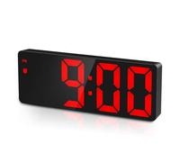 Criacr Réveil Numérique, Reveil Matin avec Ecran LED Afficher Température et Date, Horloge de bureau avec Fonction Snooze, Contrôle du Son, Alimenté par USB/Piles, Boîtier Noir et Chiffres Rouges