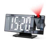 Criacr Reveil Projecteur Plafond, Réveil Matin avec Écran LED Miroir, Horloge Digitale Projection LCD Tournée à 180°, Réveil Numérique avec Snooze Affichant Heure Date Température Alimentation par USB