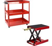 Cric pour moto et chariot d'atelier - Kit pour moto/quad - Béquille de montage - Entretien et réparation - Rangement d'outils - Rouge