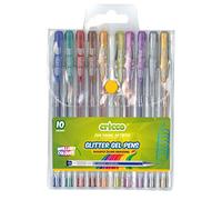CRICCO Lot de 10 stylos à encre gel pailletée Couleurs vives, écriture lisse, 0,7 mm, jusqu'à 150 m de longueur, étui en plastique