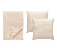 Crinkle Coussin & Plaid Set Beige