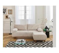 Best mobilier - Canapé 3 places Cristal convertible en velours côtelé avec coffre et pouf Beige