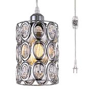 Cristal Chrome Finition Salon Rond Pendentif Lumière Plafond en Métal Abat-Jour Lampe Suspendue Luminaire pour Salle à Manger Salon Chambre Bar Restaurant Café