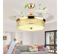 Cristal Lustre Ventilateur de Plafond avec Télécommande Silencieux Ventilateur Plafonnier Rétractable 6 Vitesses Réversible 3 Températures de Couleur Moderne Ventilo Plafond avec Lumière-Golden||107CM