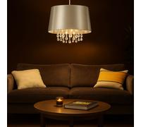 Cristal Plafond Pendentif Luminaire Salon Lampe Suspendue Art Soie Argent Projecteur