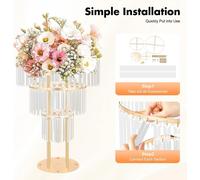 Cristal Présentoir de fleurs pour le mariage - Socle rond - 3 niveaux - Autonome - Fer & Acrylique - 50×90 cm - Or