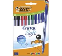 BIC Stylos-bille Cristal Soft - Pointe 1,2 mm, encre Easy Glide, boîte de 10 couleurs assorties