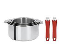 Cristel - Série de 4 casseroles Mutine amovibles Ø14 - Ø16 - Ø18 - Ø20 cm + 2 poignées amovibles Framboise - Cristel