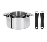 Cristel - Série de 4 casseroles Mutine amovibles Ø14 - Ø16 - Ø18 - Ø20 cm + 2 poignées amovibles noires - Cristel