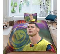 Cristiano Ronaldo Housse De Couette Al Nassr Lit R¿¿Versible Fermeture ¿¿Clair - Linge De Lit Single£¿Xcm£© Avec Assortie Taies D'oreiller
