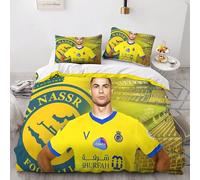 Cristiano Ronaldo Housse De Couette Al Nassr, Parure De Lit Pi¿¿Ces King£¿Xcm£©, Sets De Housses De Football Star, Ensemble De Literie Avec Taie D'oreil