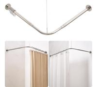 Crkmire Barre de Douche d'Angle en L Réglable [62-121 cm] x [62-121 cm], avec 12 Crochets et Support de Plafond pour Baignoire ou Salle de Bain - Nickel Brossé