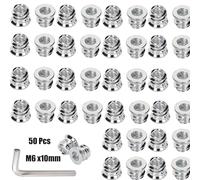 CRLYLC Lot de 50 écrous à visser M6 x 10 mm - Insert fileté en bois - Manchons à visser à six pans creux pour meubles en bois - Insert fileté - Écrous hexagonaux hexagonaux en acier galvanisé