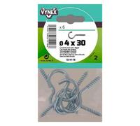 Crochet à vis acier zingué Ø 4 x L 30 mm - Sachet de 6