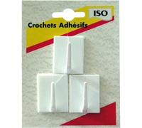Crochet adhésif carré - lot de 3 - blanc