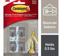 Crochet adhésif métal gris Command 3M jusqu'à 225 g - Lot de 4