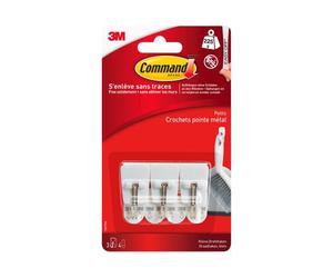 Crochet adhésif plastique blanc Command 3M jusqu'à 225 g - Lot de 3