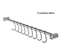 Crochet Barre de Cuisine - Acier Inox - 50cm - 9 Crochets Amovibles - Pratique - Facile à Installer