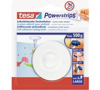 tesa Powerstrips Crochet Fixation Plafond - Crochet Adhésif pour Plafonds et Décorations Suspendues - Crochet en Plastique Blanc avec Powerstrips LARGE - Capacité jusqu'à 500 g