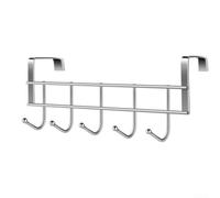 Crochet de porte en acier inoxydable avec 5 crochets - Support mural robuste pour chapeaux, sacs - Rangement peu encombrant pour salle de bain, chambre à coucher, garage - Argenté - 25 x 10 cm