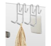 Crochet double pour porte de douche – Crochet à accrocher à la porte, crochet pour serviette pour vitre sans cadre, crochet de salle de bain pour raclette de douche, peignoir, crochet de rangement (2 