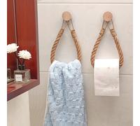 Crochet En Bois Massif Sans Perçage Avec Corde, Porte-papier Hygiénique Créatif, Support De Rangement Tissé Pour Salle De Bain, Gant De Toilette Et Serviette De Visage 1 pièce,2 pièces