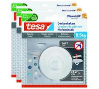 Crochet Fixation Plafond - tesa - Powerstrips - Adhésif - 0,5 kg - Réutilisable