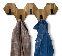 Crochet Hexagon pour vêtements mural - Porte manteaux en bois chêne - Noir - Design moderne - Pour chambre de jeune - Salle de bain - Naturel (Chêne, 56)