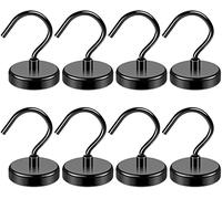 Crochet magnétique, 100 LB (45,4 KG) Force de traction crochet d'aimant lourd, crochet d'aimant néodyme pour suspension, aimant avec crochet, crochet magnétique pour serviette, cuisine - 8 Pack noir