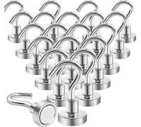 Crochet magnétique Extra fort 10kg Aimants néodyme avec crochet 20 pièces Crochet magnétique anti-choc pour portes en fer Réfrigérateurs Cuisines Porte-manteaux Bureau Crochet magnétique Argent
