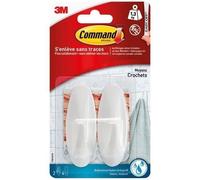 Crochets adhésifs - 3M - Medium - Plastique - Blanc - Lot de 2 crochets et 4 languettes