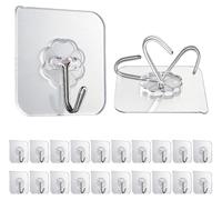 Crochets adhésifs, lot de 20, crochets adhésifs transparents, crochets pour serviettes, charge maximale de 15 kg, crochets adhésifs ultra-résistants, aucun perçage nécessaire, crochets pour la cuisine