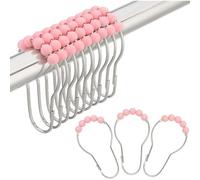 Crochets De Rideau De Douche En Acier Inoxydable De Qualité Supérieure Avec Boules En Acrylique Rose ¿ Lot De 12, Robustes Et Résistants À La Rouille