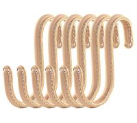 Crochets en S recouverts de cuir pleine fleur – 6 pièces – Couleur naturelle – Crochets de 10 cm de long avec support en acier inoxydable pour la cuisine, l'atelier, la salle de bains
