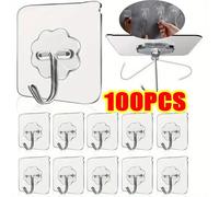 Crochets muraux auto-adhésifs transparents, 1 à 100 pièces, crochet mural polyvalent, porte-clé, porte-serviettes pour accessoires de cuisine et de salle de bains Transparent-30pcs