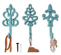 Crochets muraux décoratifs de style shabby chic – Rustique – Antique – Charme de la campagne française – Grands crochets décoratifs – Lot de 3 – Vis et chevilles de montage incluses