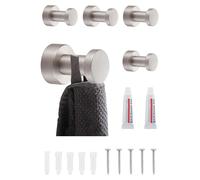 Crochets muraux en nickel brossé – lot de 5 | Crochets à serviettes en métal inoxydable pour la salle de bains et la cuisine | Autocollants ou adaptés à un montage mural