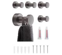 Crochets muraux gris – lot de 5 | Crochets à serviettes en acier inoxydable pour la salle de bains et la cuisine | Autocollants ou à fixer au mur