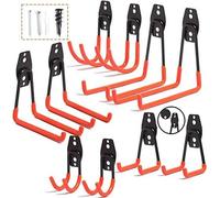 Crochets muraux, lot de 10 crochets doubles ultra-résistants pour garage, pour ranger échelles, chaises, tuyaux, vélos et outils électriques encombrants (10, orange)