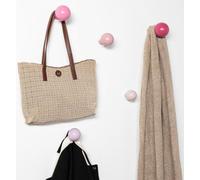 Crochets muraux, lot de 5 supports muraux, forme de perle, bois massif, crochets à vêtements pour la salle de bains, le salon, la chambre d'enfant, l'entrée, la buanderie, à visser (nuances de rose)