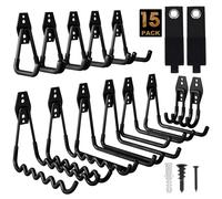 Crochets muraux pour garage, lot de 15 crochets muraux, 5 tailles différentes, crochets robustes pour outils de jardin, atelier, échelles, rangement de garage (noir)
