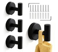 Crochets porte-serviettes à visser, lot de 4, acier inoxydable 304, crochets muraux, crochets de salle de bain à visser, noir, crochets muraux en acier inoxydable, crochets pour peignoirs et serviette