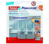tesa Crochet adhésif Powerstrips LARGE transparent / chromé Jusqu'à 1 kg
