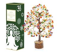 Crocon Mix Chakra Gemstone Tree Feng Shui Figurine Money Bonsai Good Luck Reiki Healing Crystals Decoration Ornament Sculpture Prosperity Table Decor Gift Size 10-12"