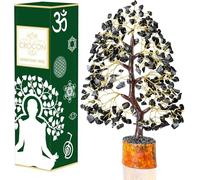 Crocon Tourmaline Noire Pierre précieuse Arbre d'argent Feng Shui Bonsaï Reiki Cristal Guérison Chakra Équilibrage Décoration Ornement Figurine Spirituelle Bonne Chance Cadeau Décor Taille 10-12"