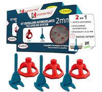 Croisillons carrelage autonivelant 2mm I SHAFFER PRO I Compatible 20mm | Kit 2mm | 400 Clips +200 Cadrans Réutilisables |Carreaux 3-22mm|SHAFFER PRO| Système de Nivellement à Visser | Pose Sol/Mur