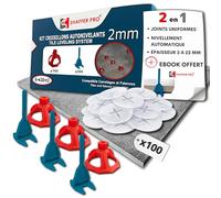 Croisillons carrelage autonivelant 2mm I SHAFFER PRO I Comptatible 20mm | Kit 100 Bagues+100 cadrans+200 clips 2 mm| 3-22 mm I Shaffer pro |nivellement à visser| pose Sols/murs