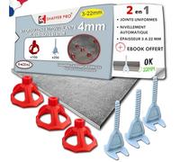 Croisillons carrelage autonivelant 4mm I SHAFFER PRO I Compatible 20mm | 4mm | 200 Clips+100 Cadrans Réutilisables | Carreaux 3-22mm | SHAFFER PRO | Système de Nivellement à Visser | Pose Sols/Murs