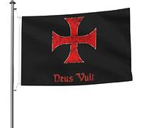 Croix Des Templiers Croisés Deus Vult Flag Couleurs Vives Drapeau Solide Bannière Pour Balcon Vacances Célébrations 90X150Cm