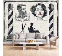 Croquis Salon De Coiffure Poteaux Papier Peint Intissé Salon 400 x 280 cm | Murale Américain Nostalgique Pop pour Chambre Décoration Couloir Entrée Cuisine TV Fond Salle à Manger